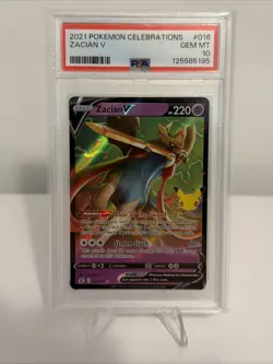 Pokemon TCG Zacian V Celebrations Holo Ultra Rare Card 016/025 PSA 10 Gem Mint - Image 1