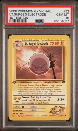 PSA 10 Lt.Surge'S Electrode 1st Edition Gym Challenge 52/132 Pokemon Card - Image 1