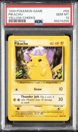 1999 POKEMON BASE SET UNLIMITED YELLOW CHEEKS #58 PIKACHU PSA 10 - Image 1
