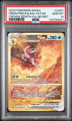2023 Pokemon Crown Zenith Palkia VSTAR GG67/GG70 FA Secret Rare PSA 10 (066) - Image 1