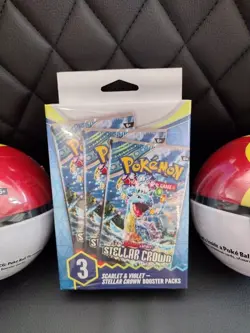 LOT OF 3 -Pokemon Scarlet & Violet Stellar Crown box+ pokeball tin E25 - Image 2