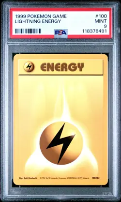 1999 POKEMON GAME #100 LIGHTNING ENERGY PSA 9 MINT BASE SET UNLIMITED - Image 1