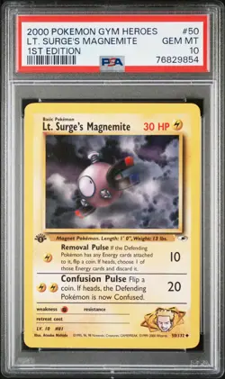 PSA 10 Lt. Surge'S Magnemite 1st Edition Gym Heroes 50/132 Pokemon Card - Image 1