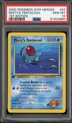 PSA 10 Misty's Tentacool 1st Edition Gym Heroes 57/132 Pokemon Card - Image 1