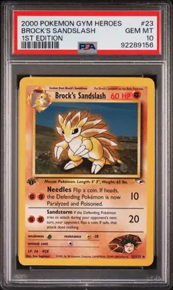 PSA 10 Brock'S Sandslash 1st Edition Gym Heroes 23/132 Rare Pokemon Card - Image 1