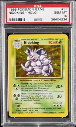 1999 POKEMON BASE SET UNLIMITED #11 NIDOKING HOLO PSA 10 - Image 1