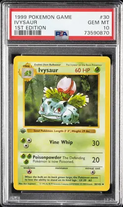 1999 POKEMON BASE SET 1ST EDITION #30 IVYSAUR PSA 10 - Image 1
