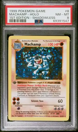 PSA 8 MACHAMP-HOLO 1ST EDITION SHADOWLESS 1999 POKEMON GAME #8 - Image 1