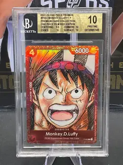 2022 One Piece P-022 Monkey D Luffy Premium Card Collection Film Red BGS 10 - Image 1