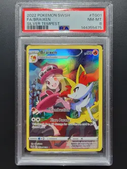 2022 POKEMON SWORD & SHIELD SILVER TEMPEST #TG01 FULL ART/BRAIXEN PSA 8 - Image 1