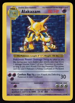 Alakazam 1/102 Shadowless Holo Rare Base Set Pokemon - Image 1
