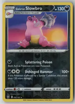 Galarian Slowbro 092/163 Pokemon TCG Battle Styles Reverse Holo Card Near Mint 2 - Image 1