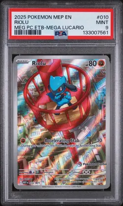 RIOLU #010 POKEMON CENTER BLACK STAR PROMO MEGA PC ETB 2025 POKEMON MEP EN PSA 9 - Image 1
