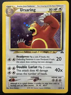 Pokemon TCG Ursaring 15/75 Neo Discovery Holo NM *Rare WoTC Swirl* - Image 1