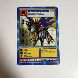 DIGIMON Digital Monsters METALGREYMON Gold Text Bo-80 Trading Card 1999 BANDAI - Image 1