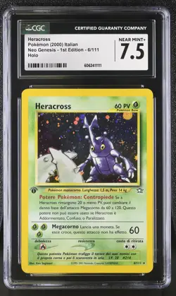 CGC 7.5 Italian Heracross Neo Genesis 1st Edition 6/111 Holo Pokemon Card - Image 1