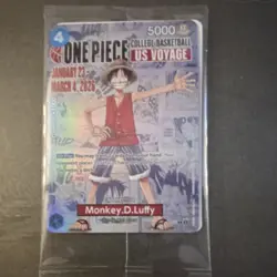 One Piece CCG Monkey.D.Luffy US Voyage Promo Serial Holo Card 001/500 - Image 1