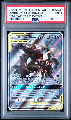 2020 Pokemon Sm Black Star Promo #SM241 Umbreon & Darkrai Gx Tag Team PSA 9 - Image 1