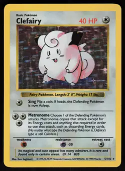 Clefairy 5/102 Shadowless Holo Rare Base Set Pokemon - Image 1