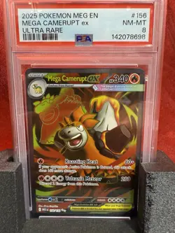 2025 Pokemon Mega Evolution Mega Camerupt EX #156/132 Ultra Rare PSA 8 - Image 1
