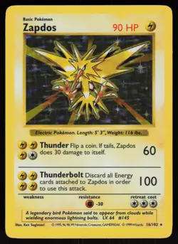 Zapdos 16/102 Shadowless Holo Rare Base Set Pokemon - Image 1