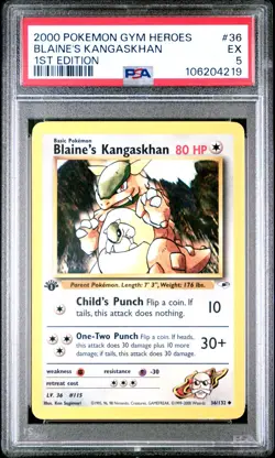 1999 Pokemon Gym Heroes - Blaine's Kangaskhan #36 1st Edition - PSA 5 - Image 1