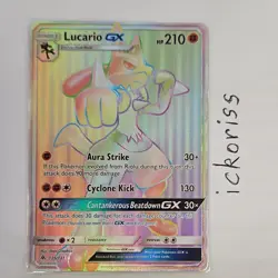 Pokemon Lucario GX Secret Rare Full Art Holo 135/131 Sm-Forbidden Light HP210 - Image 1