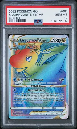 2022 POKEMON GO #081 FA/DRAGONITE VSTAR SECRET PSA 10 GEM HOLO - Image 1