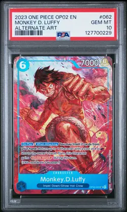 2023 ONE PIECE OP02-PARAMOUNT WAR ALTERNATE ART #062 MONKEY D. LUFFY PSA 10 - Image 1