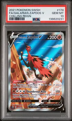 2021 POKEMON SWORD & SHIELD CHILLING REIGN FULL ART/GALARIAN ZAPDOS V PSA 10 - Image 1