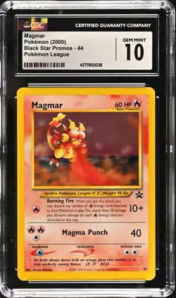 CGC 10 GEM MINT Magmar 44 WOTC Black Star Promo Vintage WOTC Pokemon League - Image 1