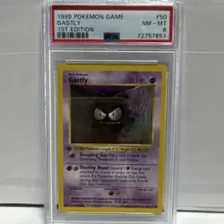 Pokemon Gastly 050/102 Base Set 1st Edition PSA 8 - Image 1