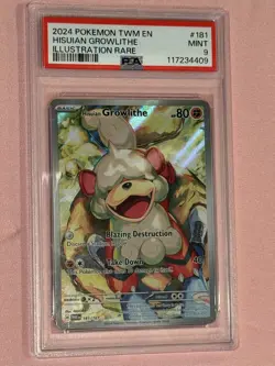 Pokemon Hisuian Growlithe 2024 Twilight Masquerade Illustration Rare #181 PSA 9 - Image 1