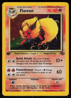 Flareon 3/64 Rare Jungle Holo 1st Edition Pokemon - Image 1