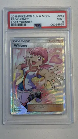 2018 POKEMON SUN & MOON LOST THUNDER #214 FULL ART/WHITNEY PSA 9 - Image 1