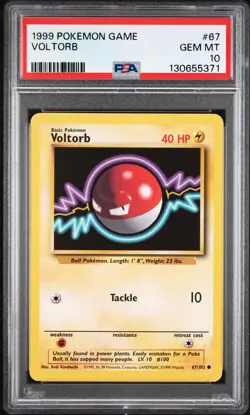 1999 POKEMON BASE SET UNLIMITED #67 VOLTORB PSA 10 - Image 1