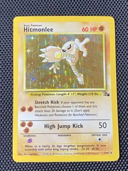 Pokemon TCG Hitmonlee 1999 Fossil Holo Card 7/62 Unlimited Holo Rare MP - Image 1