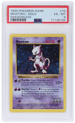 1999 Pokemon Base Set Mewtwo Shadowless Holo #10 PSA 6 - Image 1