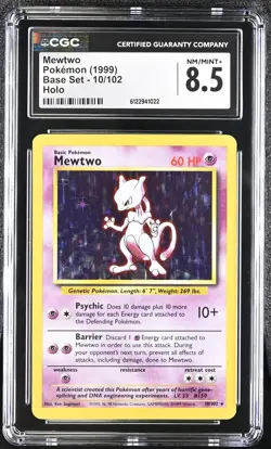 CGC 8.5 Mewtwo 1999 Base Set 10/102 Holo Pokemon Card - Image 1