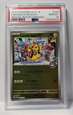 PSA 10 Fukuoka's Pikachu Promo 289/SV-P Pokemon Center Fukuoka Special Box - Image 1