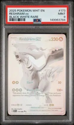 2025 POKEMON WHT EN-WHITE FLARE BLACK WHITE RARE #173 RESHIRAM EX PSA 9 - Image 1
