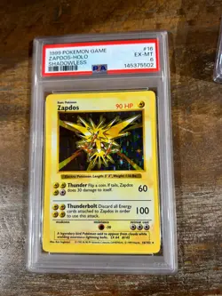 1999 Pokemon Game Base Set SHADOWLESS ZAPDOS Holo #16 PSA 6 RARE - Image 1
