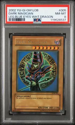 2002 YU-GI-OH! LOB-LEGEND OF BLUE EYES WHITE DRAGON #005 DARK MAGICIAN PSA 8 - Image 1