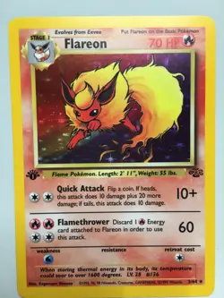 1st Edition Holo Flareon Card - Ungraded NM - Jungle 3/64 - Wizards WOTC 1999 - Image 1