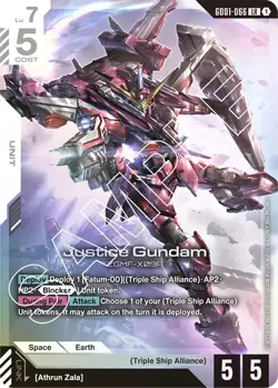 Gundam Card Game GD01 GD01-066 Justice Gundam LR - Pack Fresh English - Image 1