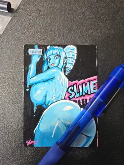 MTG Isalnd Slime Blue Girl Waifu Hand Painted Alter by BAZAYO Unique Art 18+ - Image 1