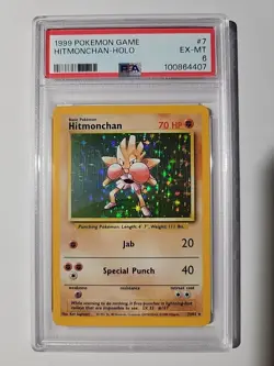 1999 POKEMON BASE SET UNLIMITED #7 HITMONCHAN-HOLO PSA 6 - Image 1