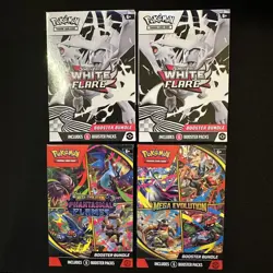 Pokemon Booster Bundle Lot White Flare, Mega Evolution, Phantasmal Flames Sealed - Image 1
