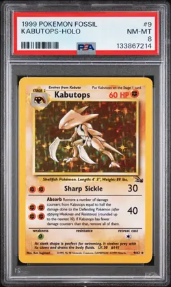 1999 Pokemon Fossil #9 Kabutops Holo PSA 8 NM-MT Base Set Rare - Image 1