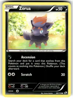 Pokemon TCG Zorua 89/113 BW Legendary Treasures Regular Common Card EN-NM 2013 - Image 1